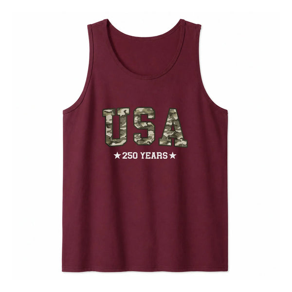 Camo America Tank Top | USA 250 Years Patriotic Camo Lettering Design | Soft Breathable Unisex Tank | 4th of July Gift for USA Pride Fans