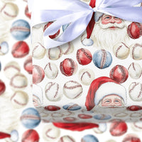Sports Holiday Gift Wrap, Baseball Santa Christmas Wrapping Paper, Red White Blue Baseball Wrapping Paper, Coach Player Gift Wrap Roll
