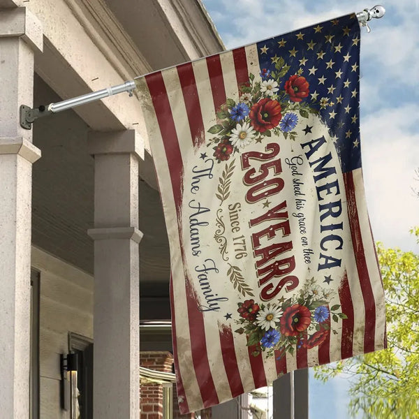 America 250 Years House Flag | Personalized Patriotic Floral Semicircle Design Since 1776| Premium Double-Sided Weather-Resistant Outdoor Flag | Commemorative Gift for Patriotic Families