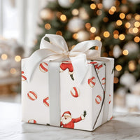 Peppermint Candy Christmas Gift Wrap, Dancing Santa Wrapping Paper, Watercolor Santa Claus Present Paper, Festive Holiday Roll