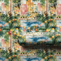 Beach City Skyline Gift Wrap, Tropical Christmas Wrapping Paper, Coastal Holiday Gift Wrapping Paper, Palm Tree Present Wrap, Holiday Wrap