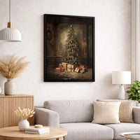Classic Holiday Tree Wall Art, Vintage Christmas Tree Canvas Print, Christmas Tree and Presents Canvas Art, Festive Winter Home Wall Decor