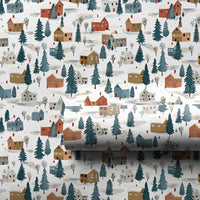 Snowy Houses Pine Trees Gift Wrap, Winter Village Wrapping Paper, Watercolor Christmas Wrapping Paper, Holiday Season Gift Wrapping Paper