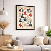 Nordic Folk Art Tree Print, Scandinavian Christmas Tree Wall Art, Holiday Botanical Canvas Art, Winter Tree Art, Xmas Art Digital Download
