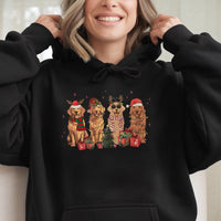Adorable Holiday Dog Graphic Sweatshirt, Golden Retriever Christmas Hoodie, Festive Xmas Golden Pup Hooded Pullover, Dog Lover Present