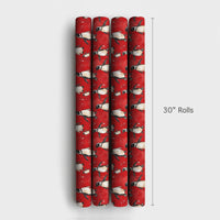 Red Snowy Holiday Gift Wrap, Watercolor Penguin Christmas Wrapping Paper, Adorable Winter Animal Wrapping Paper, Festive Birthday Gift Wrap