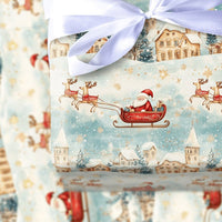 Vintage Snowy Village Gift Wrap, Santa Sleigh Christmas Wrapping Paper, Watercolor Reindeer Holiday Gift Wrapping Paper, Winter Present Wrap