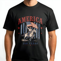 America 250 Years T-Shirt | Vintage Patriotic Horseback Flag Bearer Design | Soft Breathable Cotton | Gift for History Enthusiasts