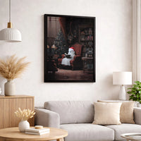 Santa Hat Spooky Adorable Holiday Poster, Christmas Ghost Reading Book Wall Art, Comfy Book Lover Print, Reader Digital Download Present
