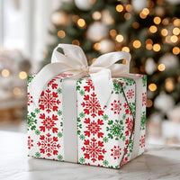 Christmas Gift Wrap, Red and Green Snowflake Wrapping Paper, Festive Winter Present Paper, Holiday Wrapping Paper, Xmas Gift Wrap Roll