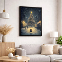 Winter Tree Landscape Christmas Poster, Christmas Village Snowy Night Wall Art, Festive Holiday Home Decor, Digital Download Print