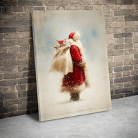 Nostalgic Christmas Painting Poster, Vintage Santa Claus Canvas Wall Art, Retro Winter Snow Canvas Print, Holiday Farmhouse Home Decor Present