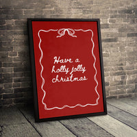 Red Cursive Holiday Canvas, Holly Jolly Christmas Canvas Print, Festive Quote Wall Art Canvas, Xmas Living Room Decor, Holiday Season Present
