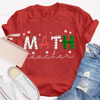 Colorful Snowflake Holiday Font Shirt, Math Teacher Christmas T-Shirt, Adorable Mathematics Educator Graphic Tee, Xmas Teacher Present