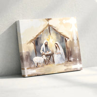 Holy Family Manger Canvas Art, Watercolor Nativity Canvas Print, Christian Christmas Wall Art, Religious Canvas Decor, Digital Download