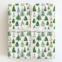 Festive Holiday Tree Gift Wrap, Watercolor Christmas Trees Wrapping Paper, Green Xmas Trees Wrapping Paper, Winter Forest Holiday Gift Wrap