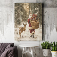 Snowy Winter Forest Canvas, Santa Claus and Reindeer Canvas Print, Christmas Holiday Wall Art, Festive Santa Canvas Art, Comfy Seasonal Decor