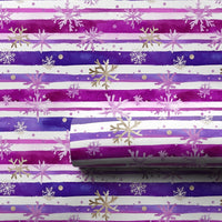 Watercolor Striped Holiday Gift Wrap, Purple and Gold Snowflake Wrapping Paper, Winter Christmas Paper, Lavender Snowflake Gift Wrap