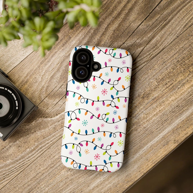 Holiday String Lights Snowflakes iPhone Phone Case, Colorful Christmas Lights Phone Case iPhone, Festive Winter Phone Cover, Xmas Present
