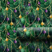 Watercolor Pine Garland Gift Wrap, Purple Gold Ornament Christmas Wrapping Paper, Royal Bauble Wrapping Paper, Elegant Holiday Gift Wrap