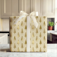 Metallic Holiday Gift Wrap, Gold Christmas Tree Wrapping Paper, Modern Winter Christmas Wrapping Paper, Festive Holiday Present Gift Wrap