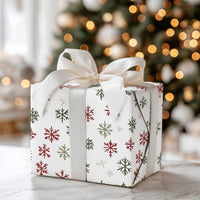 Christmas Holiday Gift Wrap, Rustic Red and Green Snowflake Wrapping Paper, Comfy Winter Wrapping Paper, Hand Drawn Xmas Gift Wrapping Paper