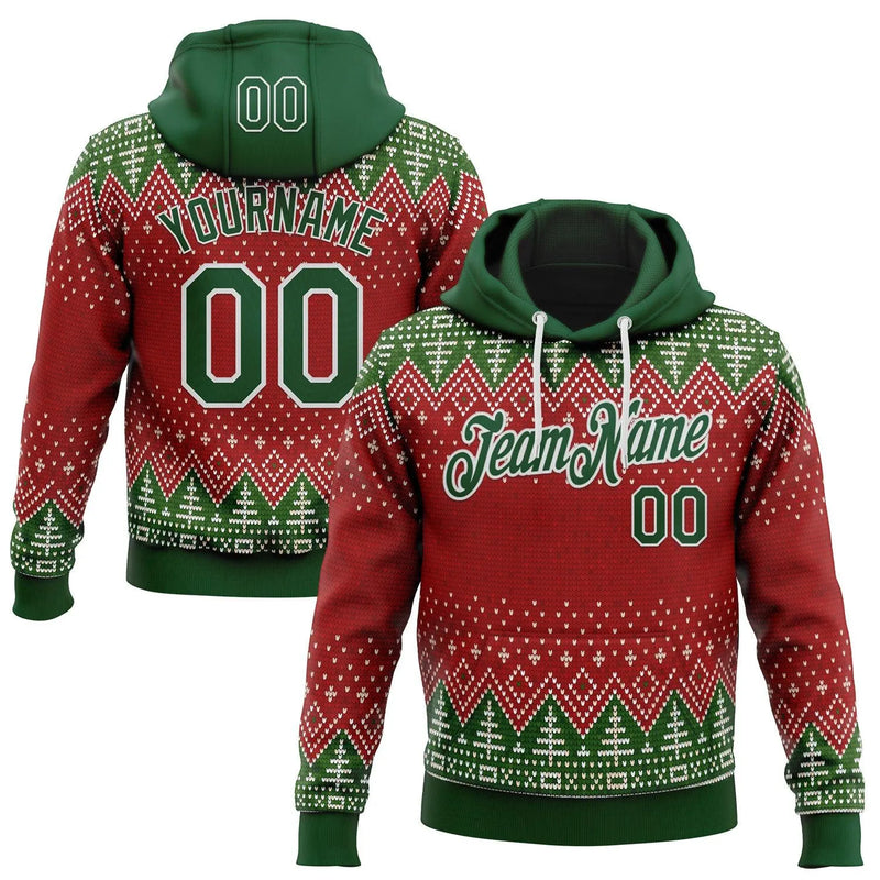 Personalized Holiday Knit Print Pullover Sweatshirt, Custom Ugly Christmas Sweater Hoodie, Festive Xmas Hoodie, Custom Name Number Hoodie