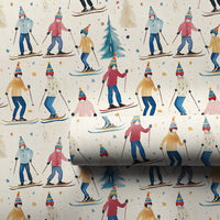 Watercolor Alpine Ski Gift Wrap, Winter Skiers Wrapping Paper, Snowy Winter Present Paper, Holiday Skiing Gift Wrap, Skier Christmas Present