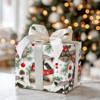 Adorable Woodland Animal Gift Wrap, Raccoon Scarf Wrapping Paper, Watercolor Winter Raccoon Paper, Christmas Holiday Wrapping Paper Roll