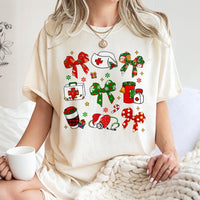 Coquette Bow Nurse T-Shirt, Nurse Christmas T-Shirt, Adorable RN Holiday Graphic Tee, Medical Nursing Student T-Shirt, Holiday Present