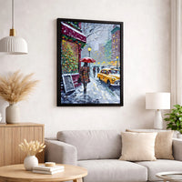 Snowy NYC Taxi Street Scene Canvas Print, New York City Christmas Canvas Wall Art, Holiday City Wall Decor, Winter NYC Canvas Wall Art Print