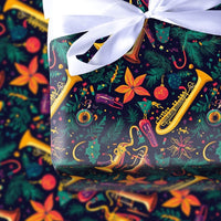 Brass Instrument Gift Wrap Roll, Music Christmas Wrapping Paper, Holiday Musician Present Wrap, Festive Band Orchestra Wrapping Paper