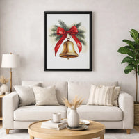 Watercolor Holiday Pine Canvas, Christmas Bell Canvas Wall Art, Red Bow Christmas Canvas Print, Festive Winter Decor, Seasonal Xmas Present