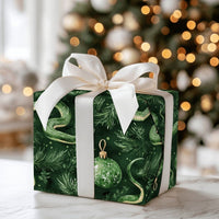 Gothic Forest Green Serpent Gift Wrap, Snake Christmas Wrapping Paper, Alternative Holiday Wrapping Paper, Emerald Pine Present Wrap