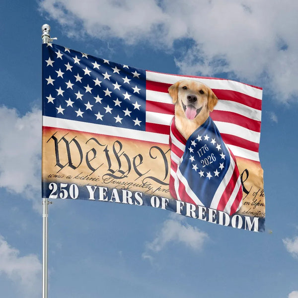 America 250th Anniversary Flag | 250 Years of Freedom with Patriotic Dog | Double Sided Premium Polyester | Commemorative Gift for Patriots & Dog Lovers
