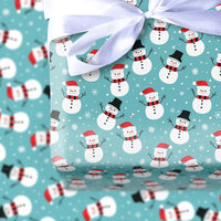 Adorable Holiday Gift Wrap, Teal Snowman Wrapping Paper, Cartoon Snowman Wrapping Paper, Festive Snowflake Gift Wrap, Christmas Wrapping Paper