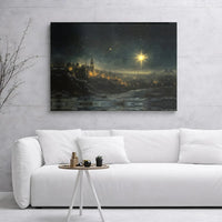 Snowy Nativity Scene Wall Art, Star of Bethlehem Canvas Art, Religious Christmas Print, Holiday Decor Printable Digital Download