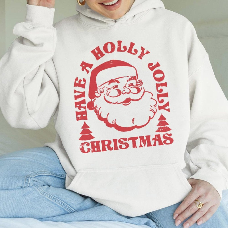 Retro Santa Graphic Holiday Sweatshirt, Holly Jolly Christmas Hoodie, Comfy Winter Season Hooded Pullover, Christmas Santa Hoodie