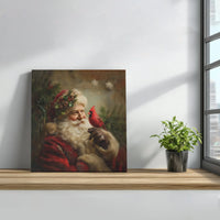 Vintage Christmas Painting Canvas Print, Santa Claus Cardinal Canvas Wall Art, Holiday Wall Decor, Digital Download, Printable Canvas Art