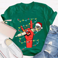 Festive Singer Holiday Graphic Tee, Christmas Microphone Santa Hat Shirt, Music Lover Christmas T-Shirt, Vocalist Musician Xmas Present
