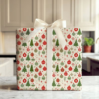 Mid-Century Ornament Gift Wrap, Retro Christmas Wrapping Paper, Vintage Tree Holiday Wrapping Paper, Festive Christmas Paper Roll