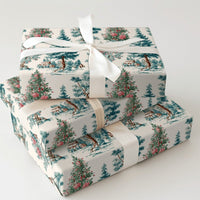 Vintage Scenic Evergreen Gift Wrap, Christmas Toile Wrapping Paper, Cabin Winter Tree Wrapping Paper, Holiday Elegant Present Wrap Roll