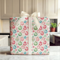 Christmas Ornament Gift Wrap, Watercolor Bauble Wrapping Paper, Festive Snowflake Wrapping Paper, Holiday Confetti Wrapping Paper Roll