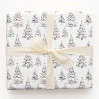 Sketched Monochrome Pine Gift Wrap, Minimalist Tree Christmas Wrapping Paper, Modern Xmas Wrapping Paper, Nordic Holiday Gift Wrapping Paper