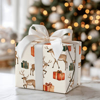 Woodland Deer and Presents Gift Wrap, Watercolor Reindeer Wrapping Paper, Rustic Christmas Deer Wrapping Paper, Holiday Gift Wrap Roll