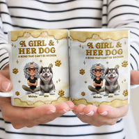 Custom Girl and Husky Dog Mug, Dog Mom Personalized Ceramic Mug, Personalized Pet Name Coffee Cup, Christmas Holiday Dog Lover Present