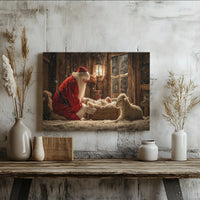 Rustic Stable Christmas Wall Art, Santa Kneeling Nativity Wall Art, Christian Nativity Scene Wall Art, Holiday Decor, Printable Download