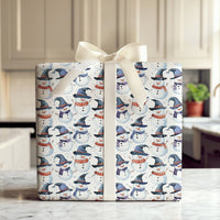 Watercolor Winter Snowmen Gift Wrap, Wizard Snowman Wrapping Paper, Magical Witch Hat Gift Wrapping Paper, Festive Christmas Present Wrap