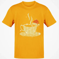 Sparkling Santa Hat Coffee Cup Tee, Love Coffee Graphic T-Shirt, Christmas Coffee Lover Shirt, Winter Holiday Season Graphic Tee