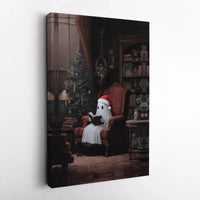 Santa Hat Spooky Adorable Holiday Poster, Christmas Ghost Reading Book Wall Art, Comfy Book Lover Print, Reader Digital Download Present